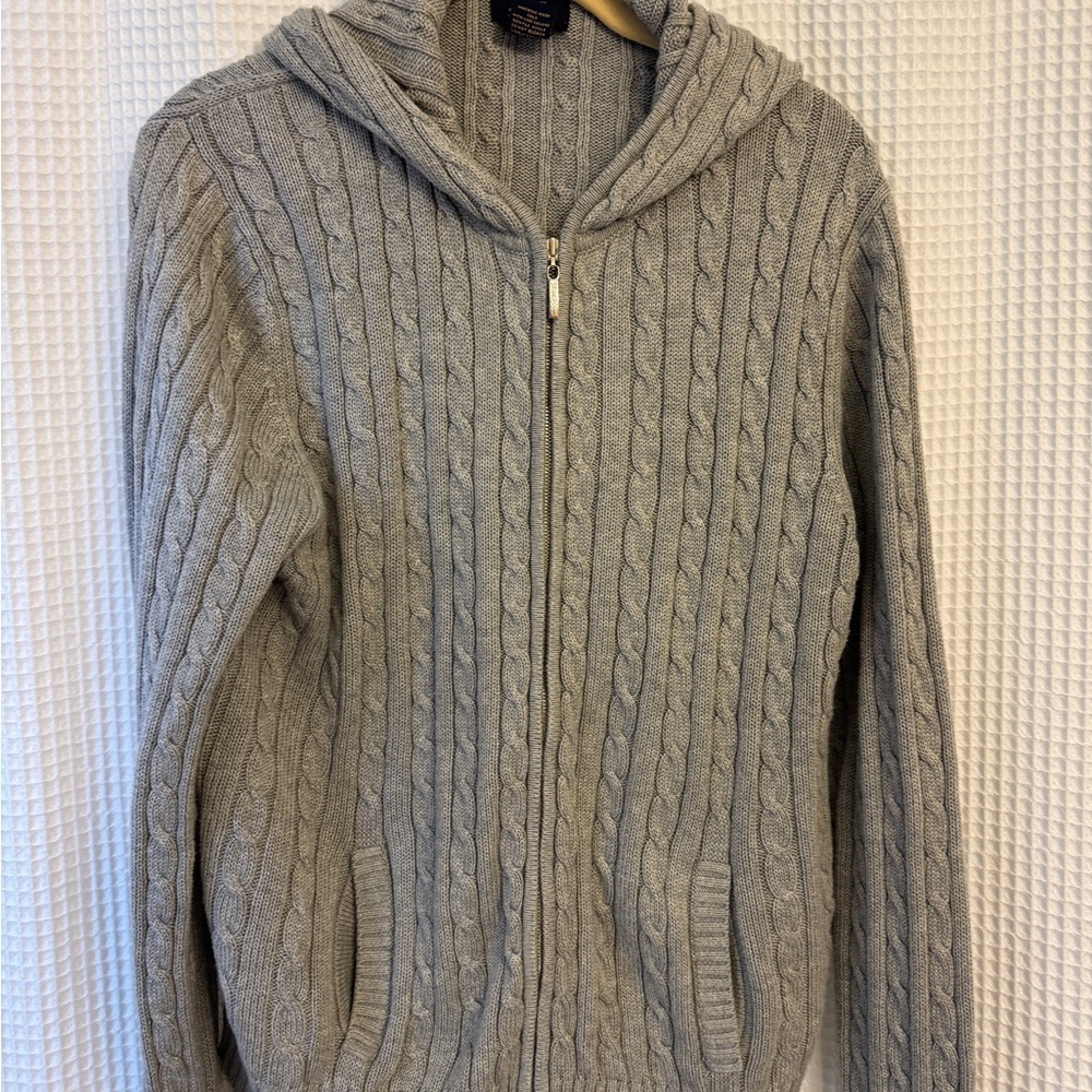 Brooks Brothers Gray Zip Up Cable Knit Sweater